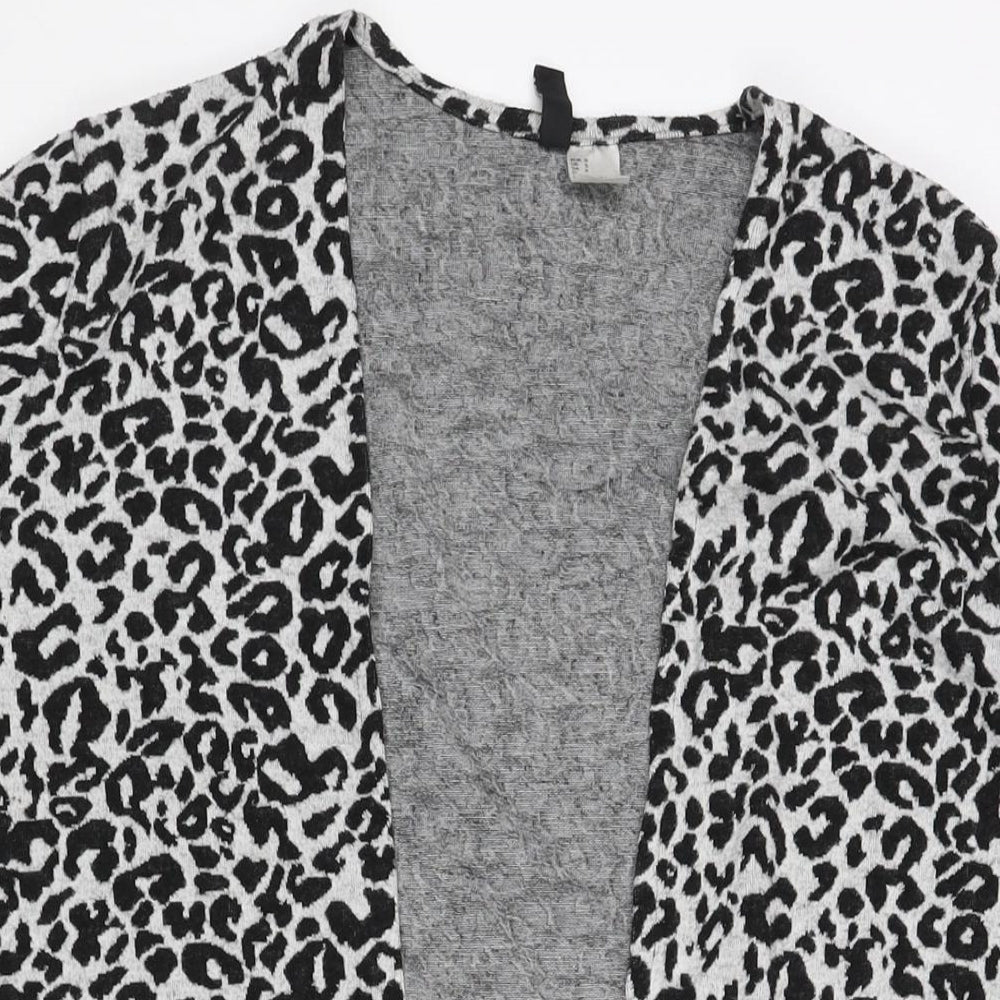 Divided by H&M Womens Grey V-Neck Animal Print Polyester Cardigan Jumper Size S - Leopard Print