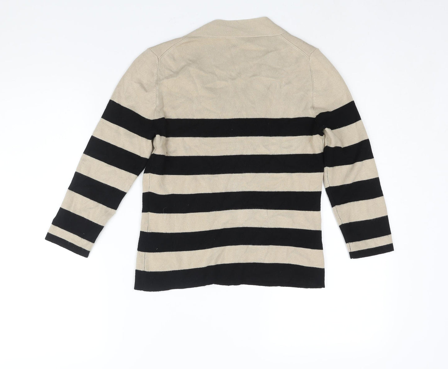 Precis Womens Beige Round Neck Striped Viscose Pullover Jumper Size S - Button Detail