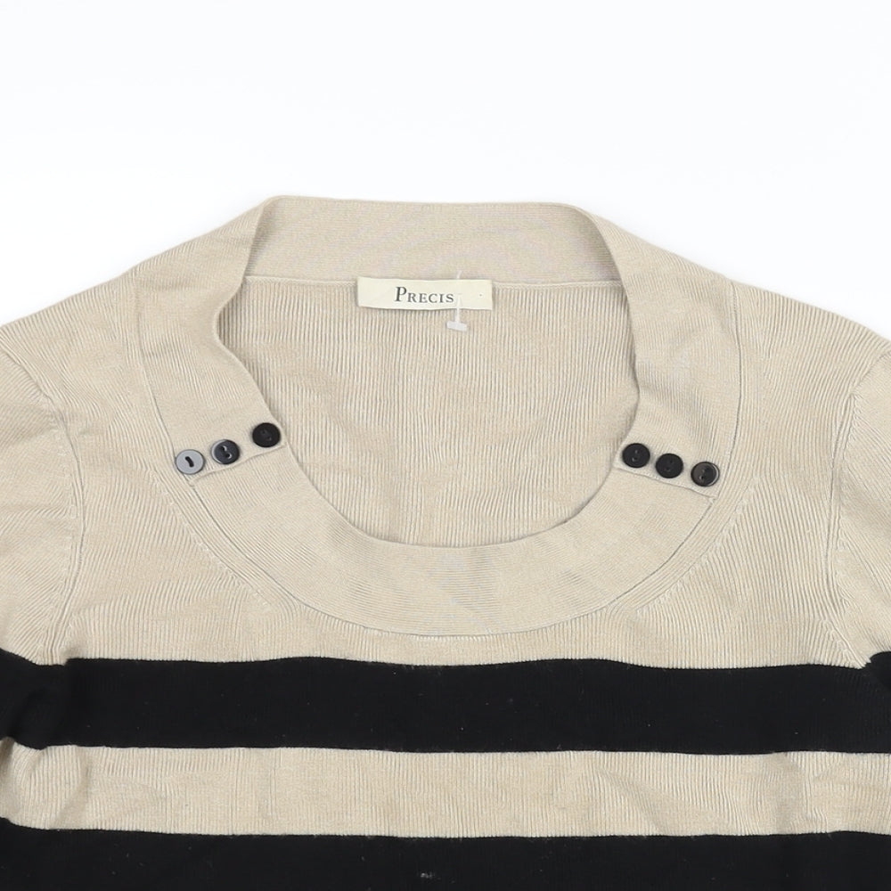 Precis Womens Beige Round Neck Striped Viscose Pullover Jumper Size S - Button Detail