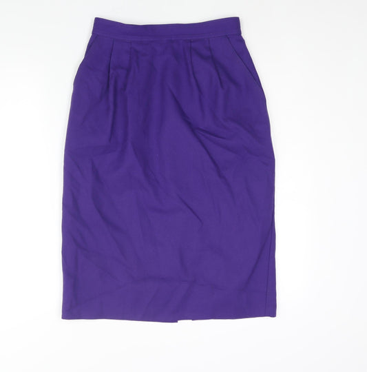 St Michael Womens Purple Wool Straight & Pencil Skirt Size 12 Zip