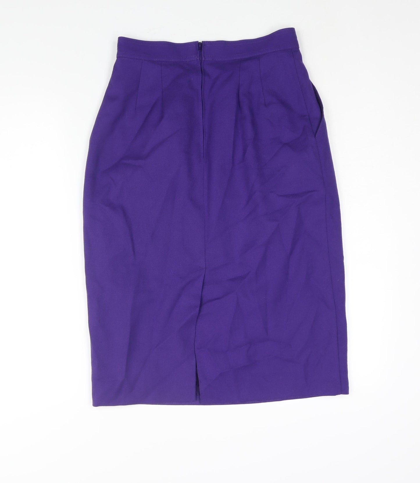 St Michael Womens Purple Wool Straight & Pencil Skirt Size 12 Zip