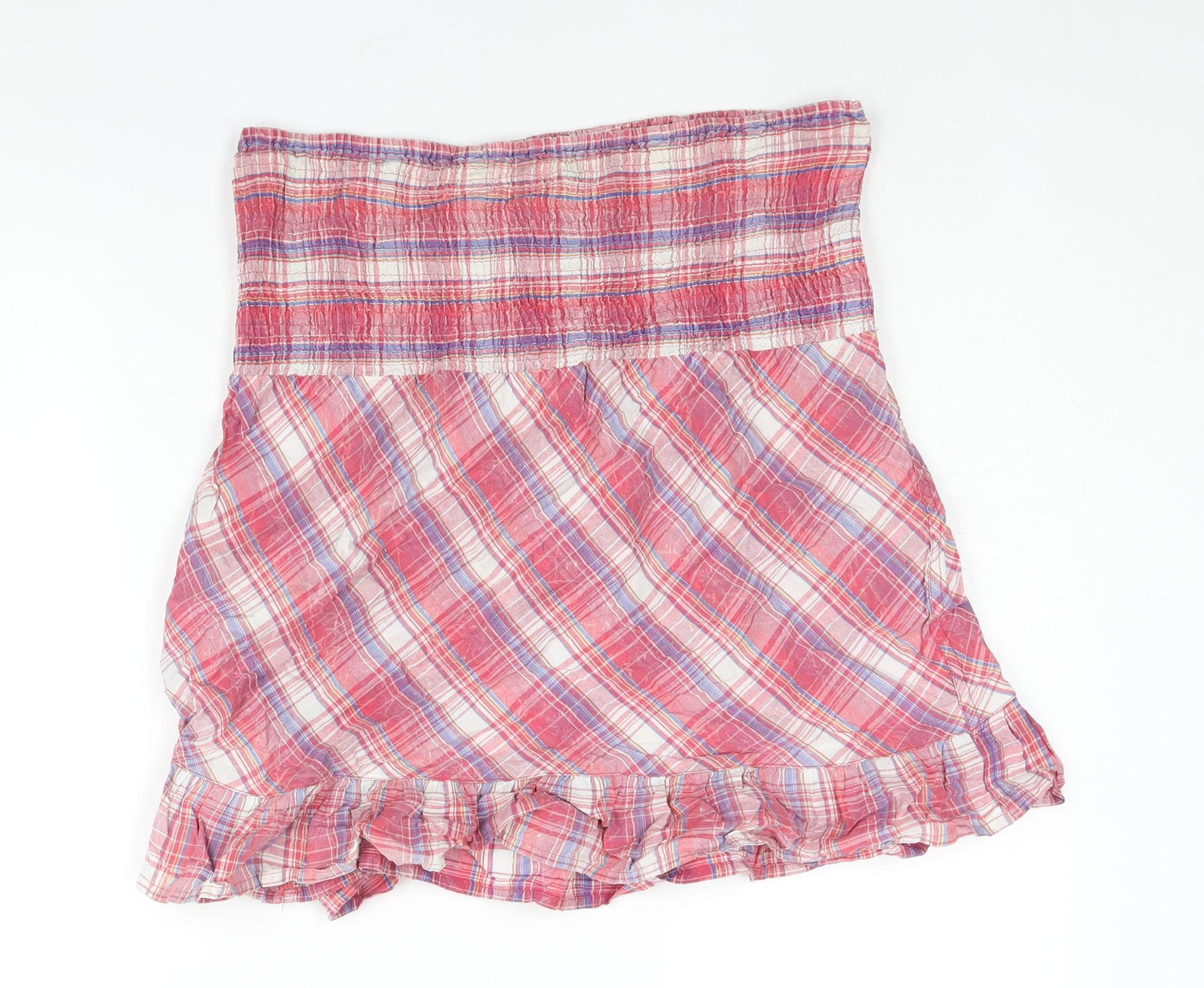 New Look Womens Pink Plaid Cotton A-Line Skirt Size 12 - Frill Hem