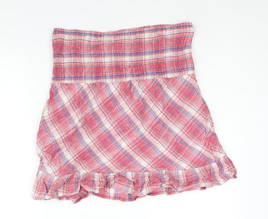 New Look Womens Pink Plaid Cotton A-Line Skirt Size 12 - Frill Hem