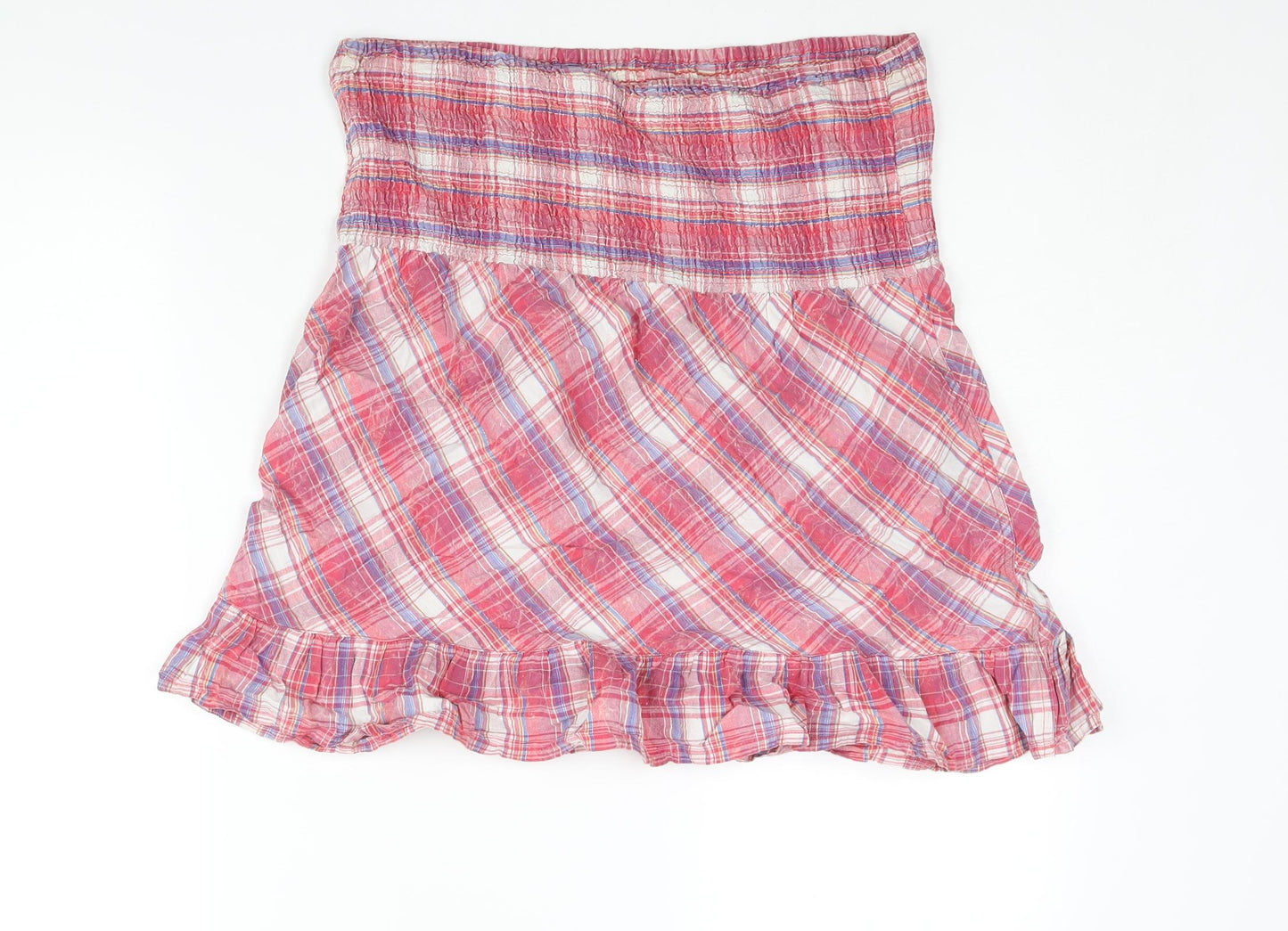 New Look Womens Pink Plaid Cotton A-Line Skirt Size 12 - Frill Hem