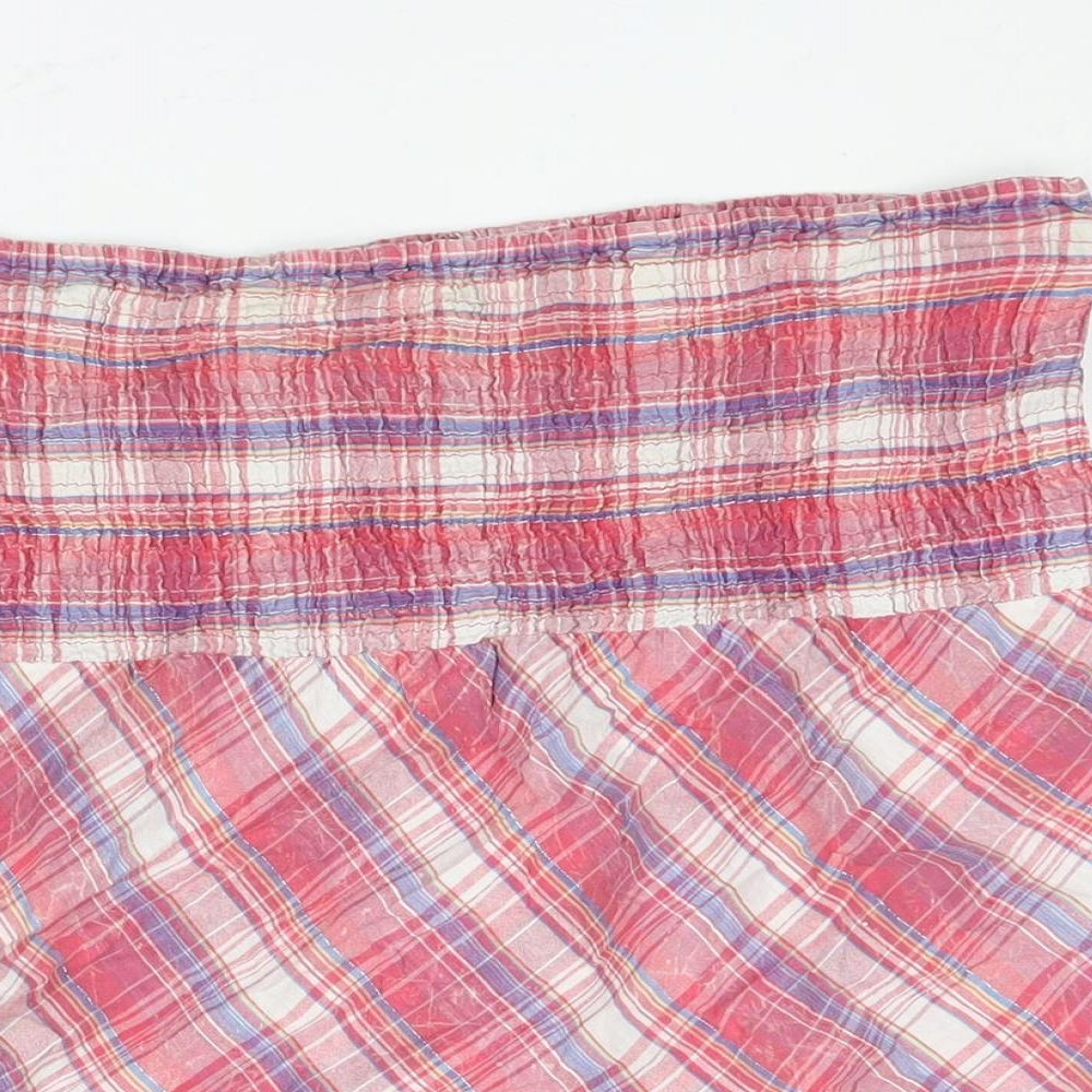 New Look Womens Pink Plaid Cotton A-Line Skirt Size 12 - Frill Hem