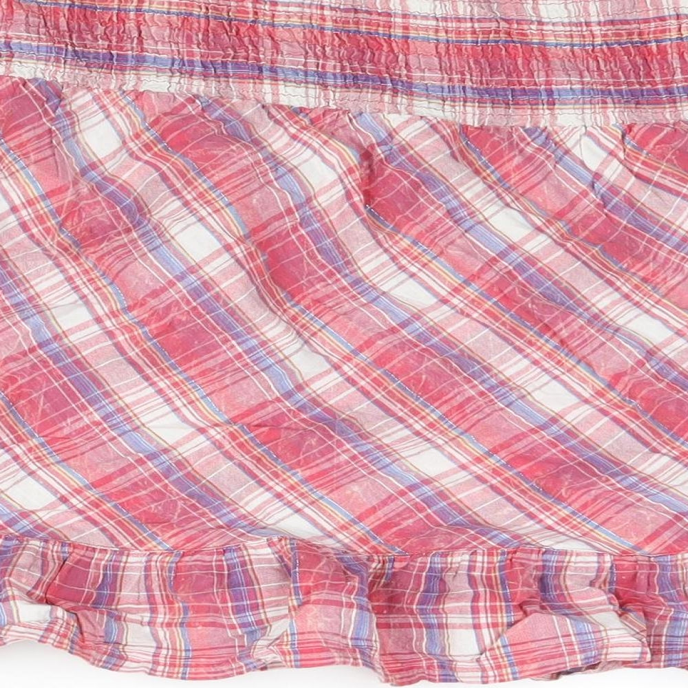 New Look Womens Pink Plaid Cotton A-Line Skirt Size 12 - Frill Hem