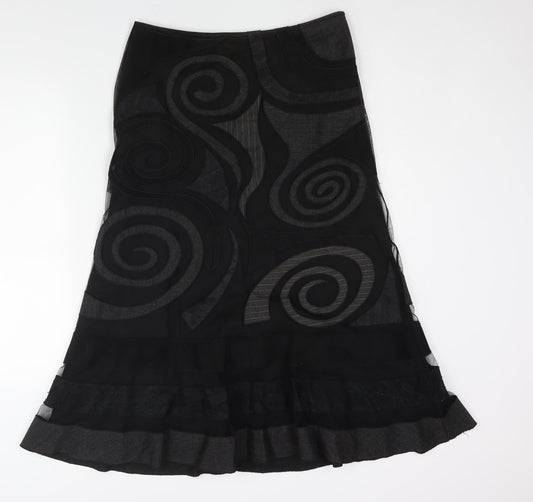 Per Una Womens Black Geometric Polyester A-Line Skirt Size 10 Zip - Mesh Embroidery