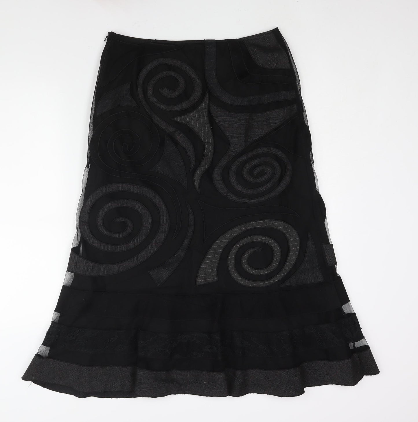 Per Una Womens Black Geometric Polyester A-Line Skirt Size 10 Zip - Mesh Embroidery