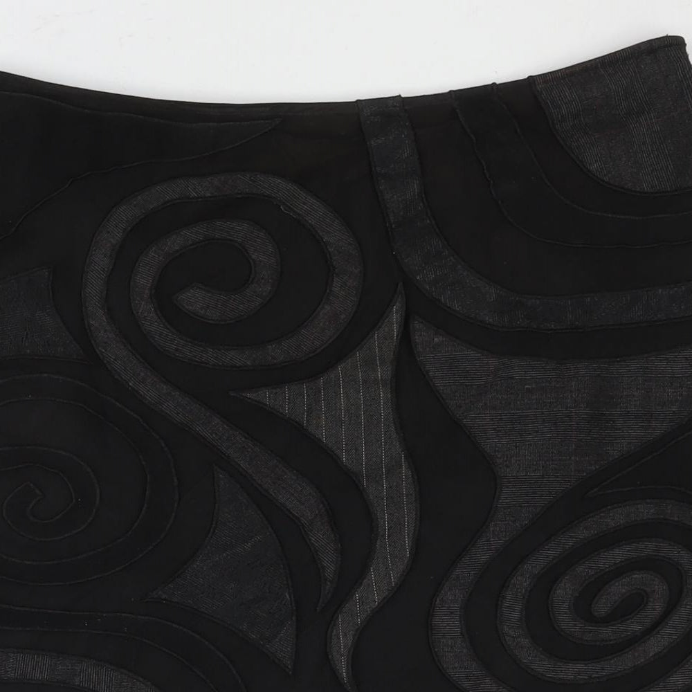 Per Una Womens Black Geometric Polyester A-Line Skirt Size 10 Zip - Mesh Embroidery