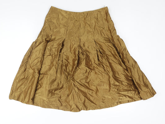 Marks and Spencer Womens Gold Cotton Flare Skirt Size 10 Zip