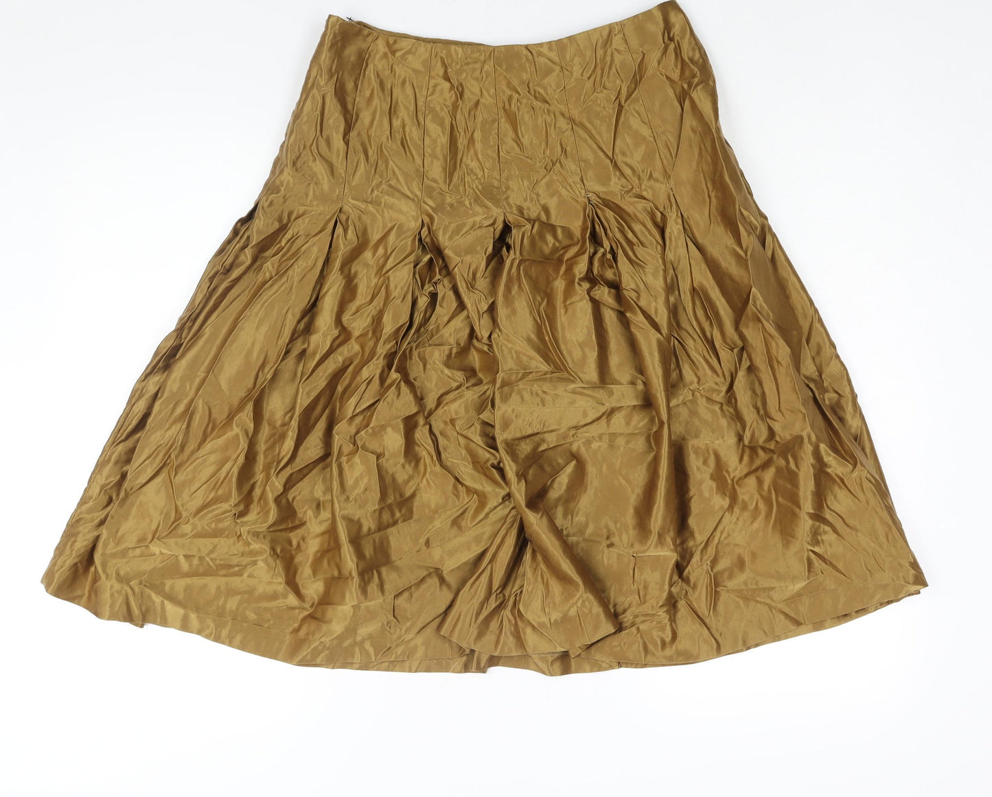 Marks and Spencer Womens Gold Cotton Flare Skirt Size 10 Zip