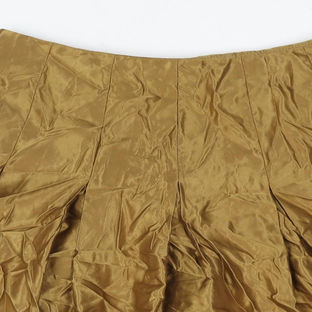 Marks and Spencer Womens Gold Cotton Flare Skirt Size 10 Zip