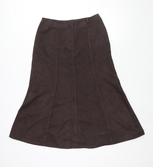 Marks and Spencer Womens Brown Polyester A-Line Skirt Size 12 Zip - Suede Type Fabric