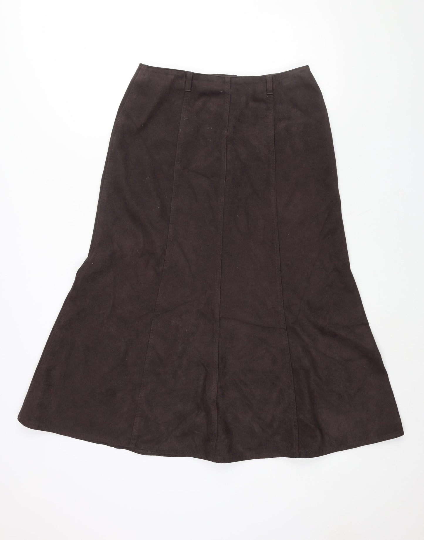 Marks and Spencer Womens Brown Polyester A-Line Skirt Size 12 Zip - Suede Type Fabric