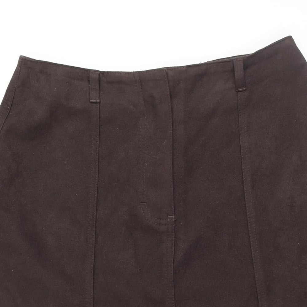 Marks and Spencer Womens Brown Polyester A-Line Skirt Size 12 Zip - Suede Type Fabric