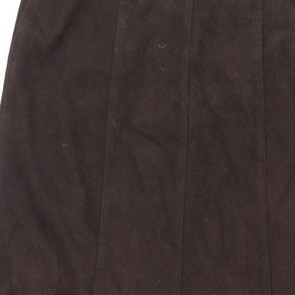 Marks and Spencer Womens Brown Polyester A-Line Skirt Size 12 Zip - Suede Type Fabric