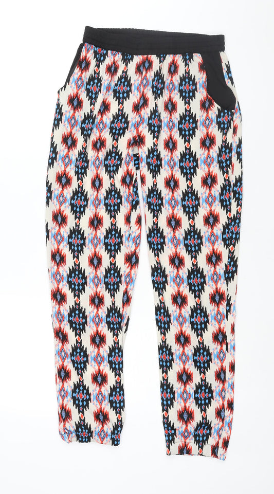 New Look Womens Multicoloured Geometric Polyester Harem Trousers Size 8 L29 in Regular - Elasticated Waist