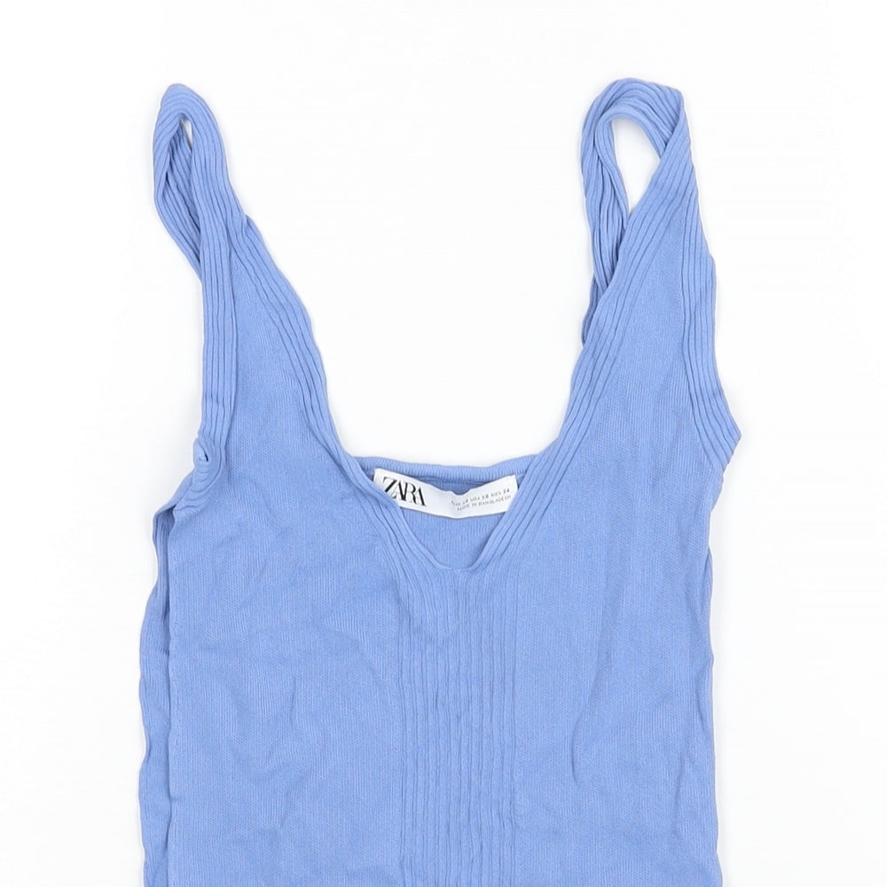 Zara Womens Blue V-Neck Viscose Vest Jumper Size S - Side Vent