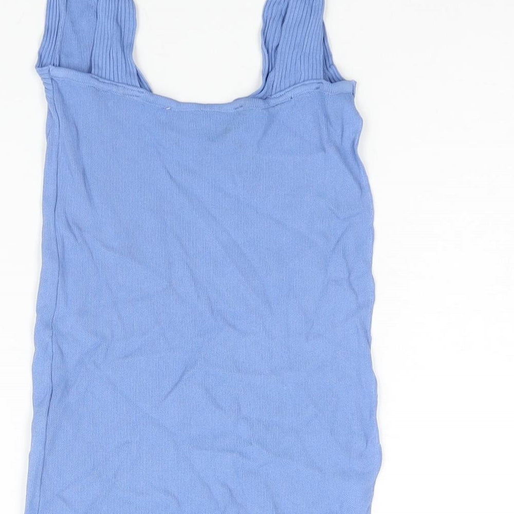 Zara Womens Blue V-Neck Viscose Vest Jumper Size S - Side Vent