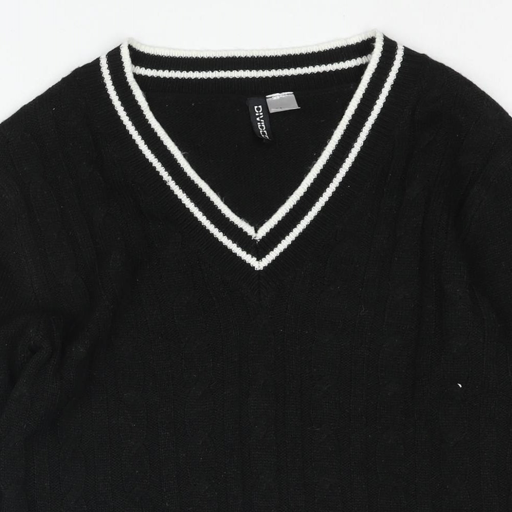 Divided by H&M Womens Black V-Neck Acrylic Pullover Jumper Size S - Cable Knit Front