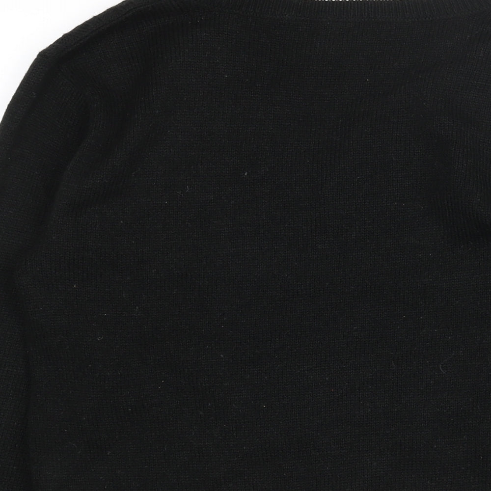 Divided by H&M Womens Black V-Neck Acrylic Pullover Jumper Size S - Cable Knit Front