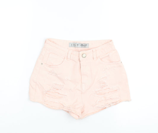 Denim & Co. Womens Pink Cotton Cut-Off Shorts Size 6 Regular Zip - Distressed Denim