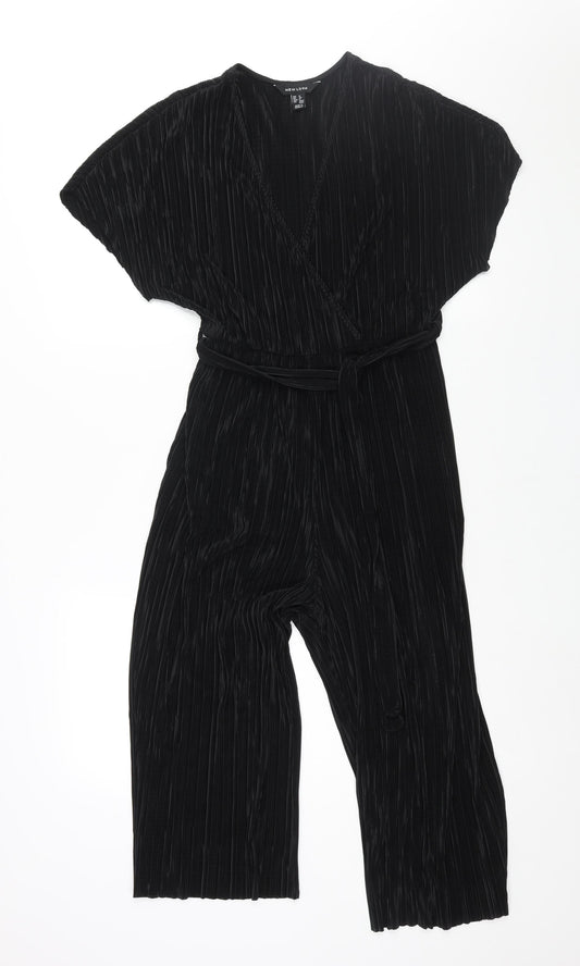 New Look Womens Black Polyester Jumpsuit One-Piece Size 8 L18 in Pullover - Belted Plisse