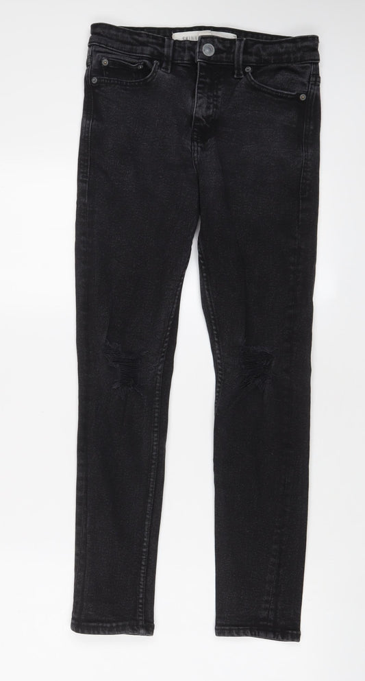 New Look Mens Black Cotton Skinny Jeans Size 30 in L27 in Regular Zip - Short Leg