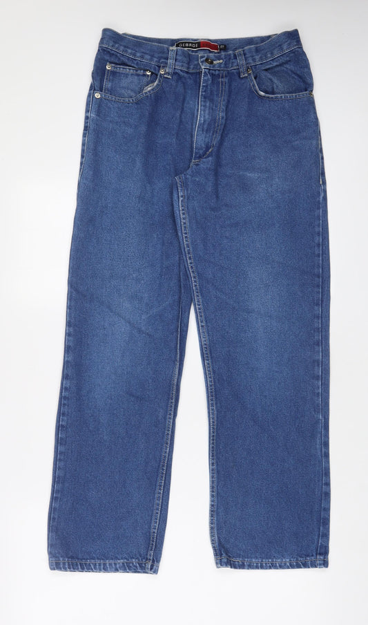 George Mens Blue Cotton Straight Jeans Size 30 in L29 in Regular Zip - Short Leg