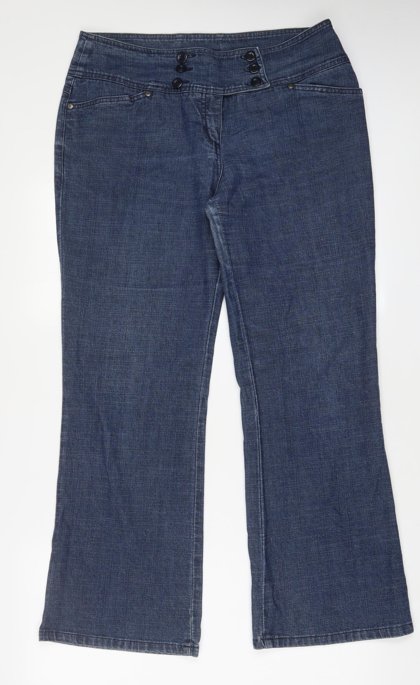 Per Una Womens Blue Cotton Bootcut Jeans Size 14 L29 in Regular Zip