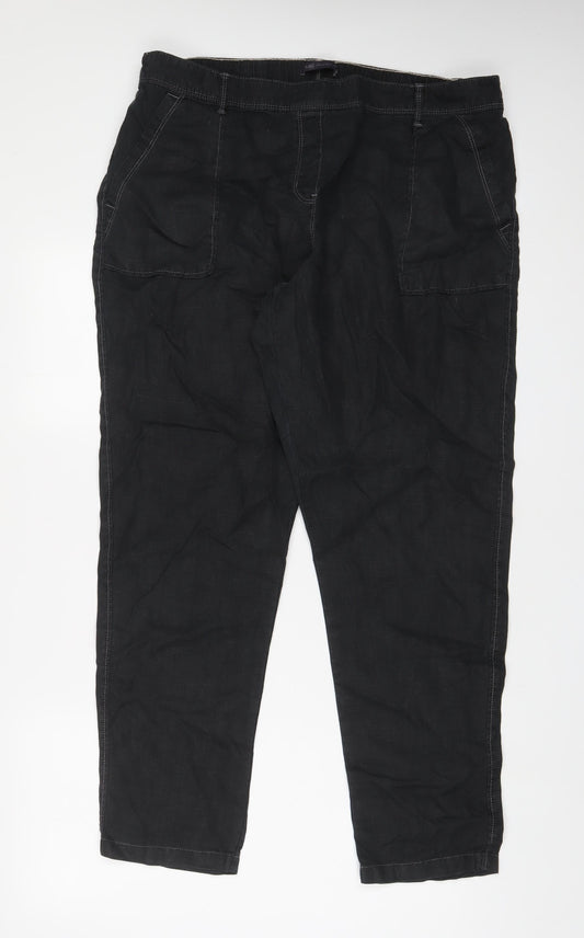 Marks and Spencer Womens Black Linen Trousers Size 18 L31 in Regular Zip