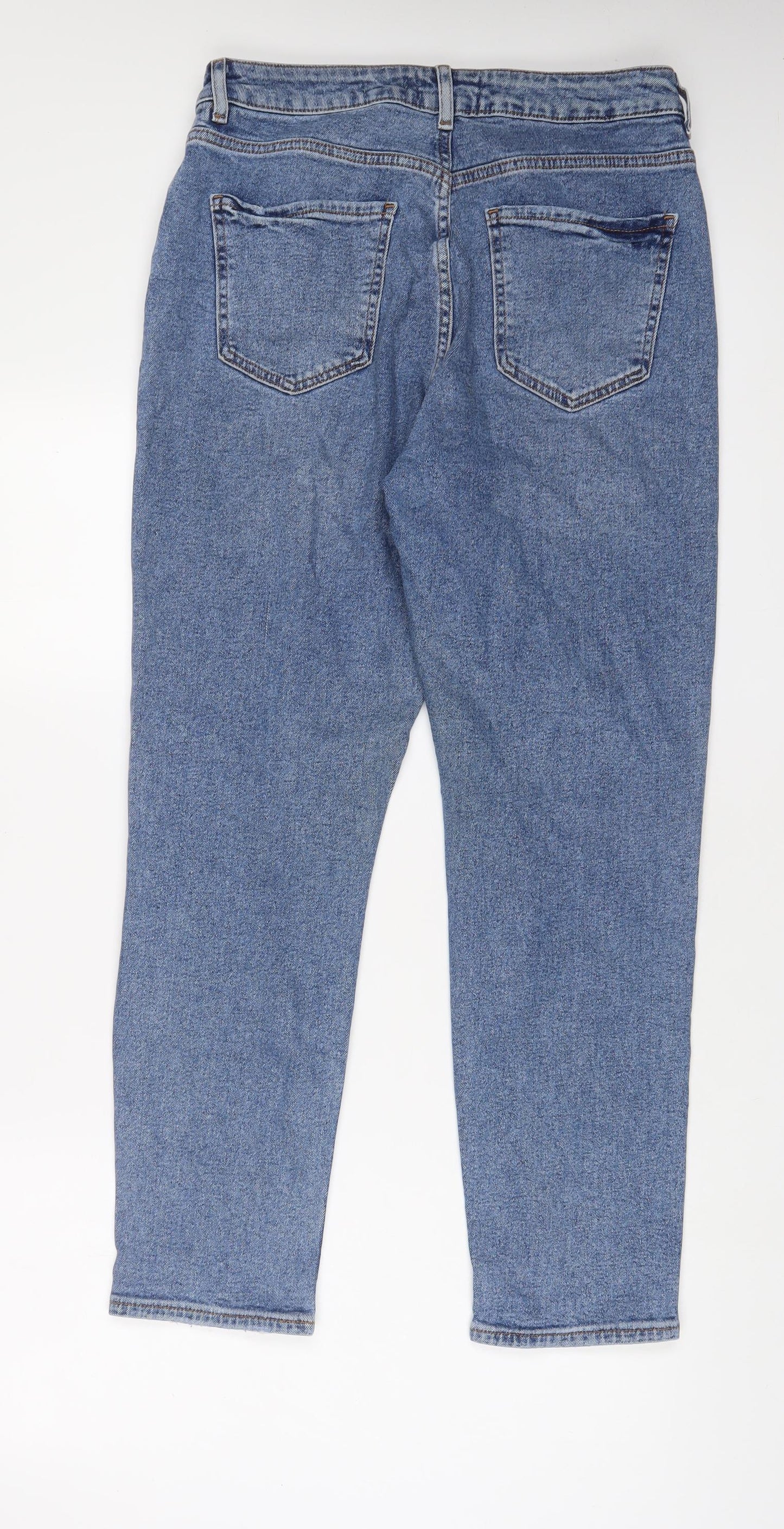 New Look Womens Blue Cotton Mom Jeans Size 12 L29 in Regular Zip