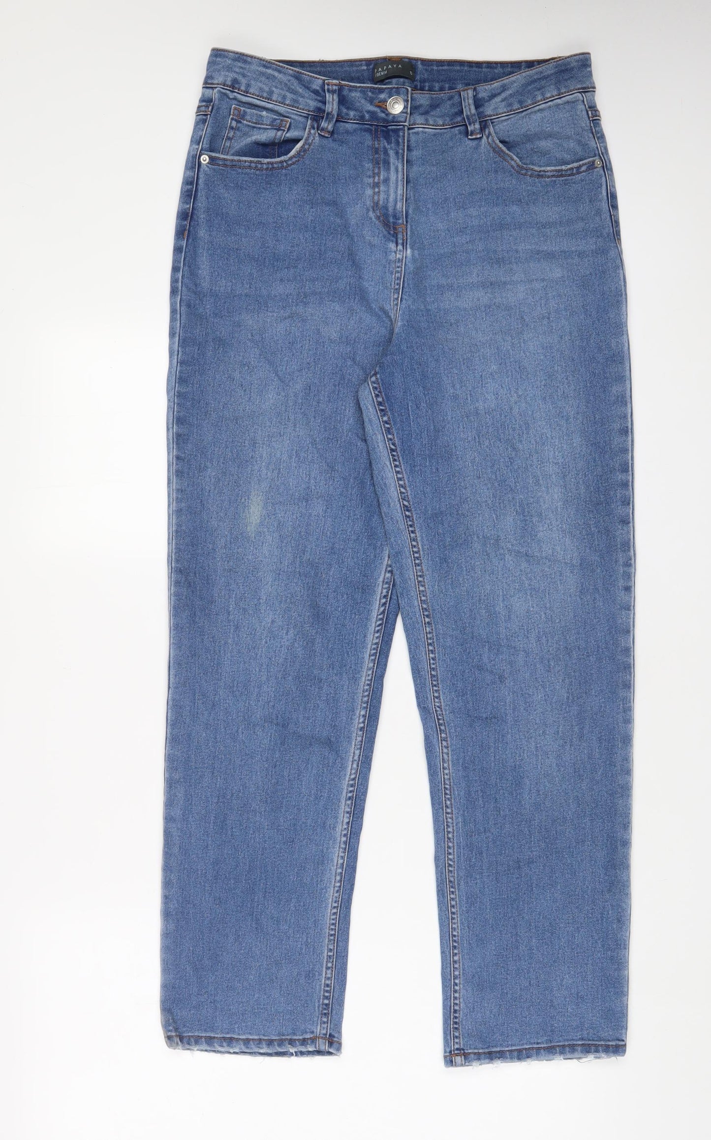 Papaya Womens Blue Cotton Straight Jeans Size 12 L28 in Regular Zip