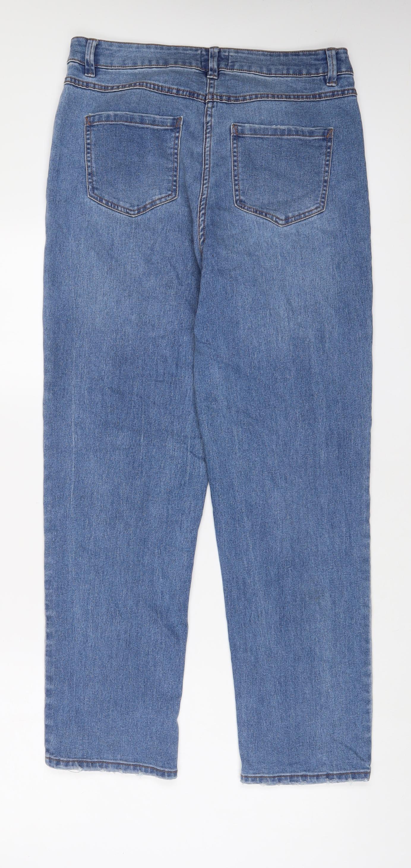 Papaya Womens Blue Cotton Straight Jeans Size 12 L28 in Regular Zip