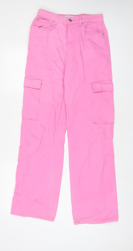 Denim & Co. Womens Pink Cotton Cargo Trousers Size 10 L32 in Regular Zip