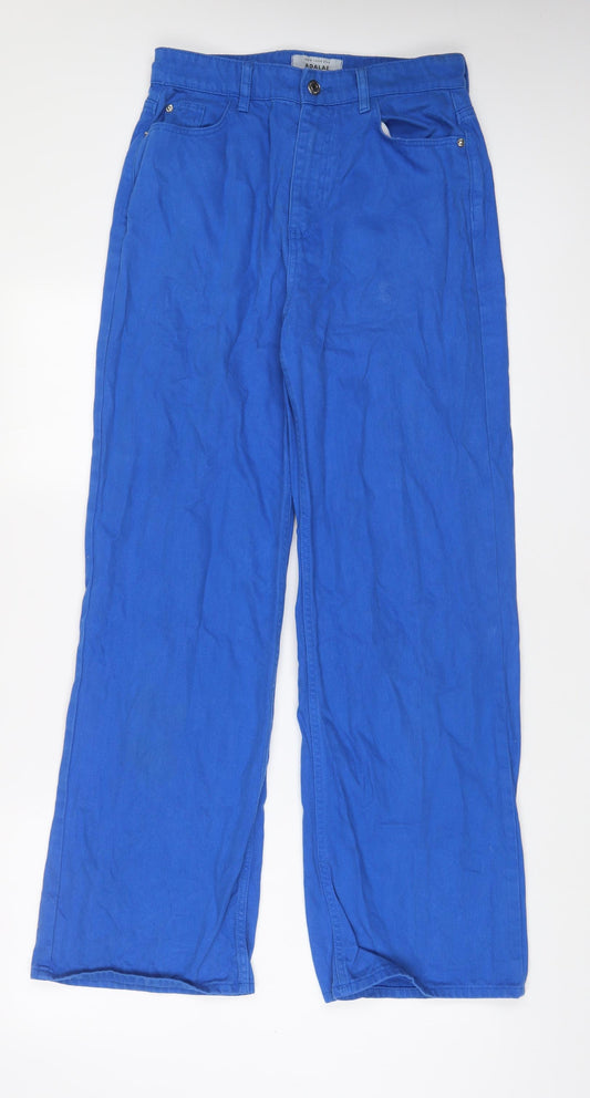 New Look Womens Blue Cotton Wide-Leg Jeans Size 10 L30 in Regular Zip