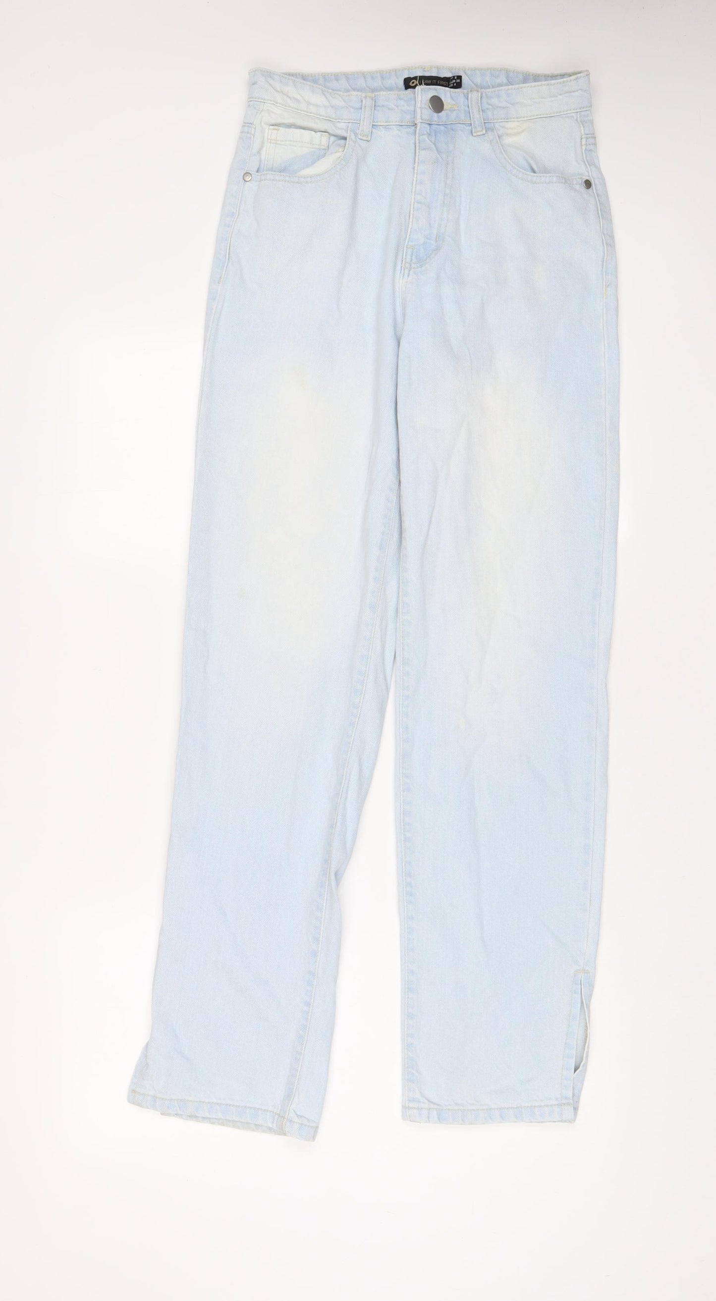 Zara Womens Blue Cotton Wide-Leg Jeans Size 8 L31 in Regular Zip