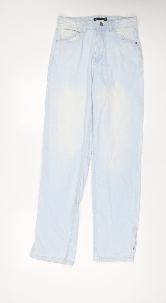 Zara Womens Blue Cotton Wide-Leg Jeans Size 8 L31 in Regular Zip