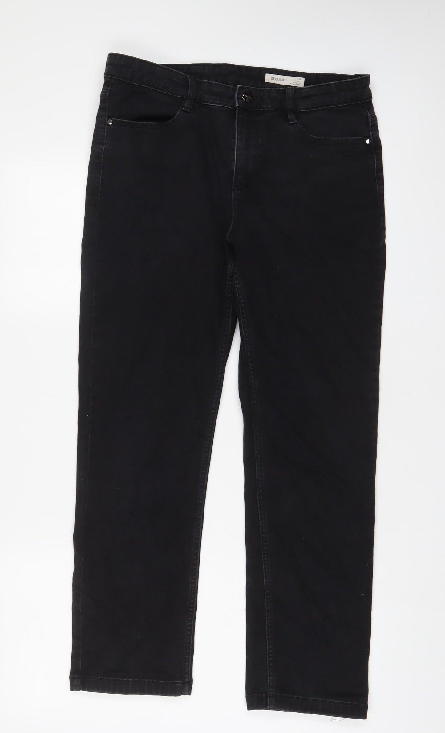 Marks and Spencer Womens Black Cotton Straight Jeans Size 14 L28 in Regular Zip