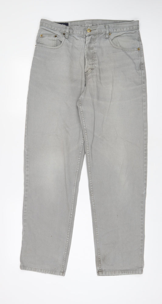 Republic Mens Grey Cotton Straight Jeans Size 32 in L31 in Regular Button