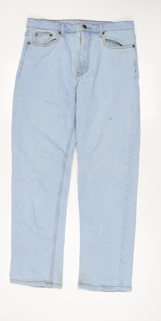 Cotton Traders Mens Blue Cotton Straight Jeans Size 32 in L30 in Regular Zip