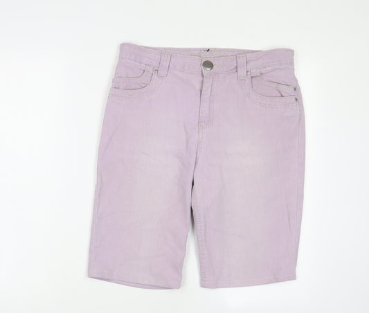 Marks and Spencer Womens Purple Cotton Basic Shorts Size 12 L10 in Regular Zip