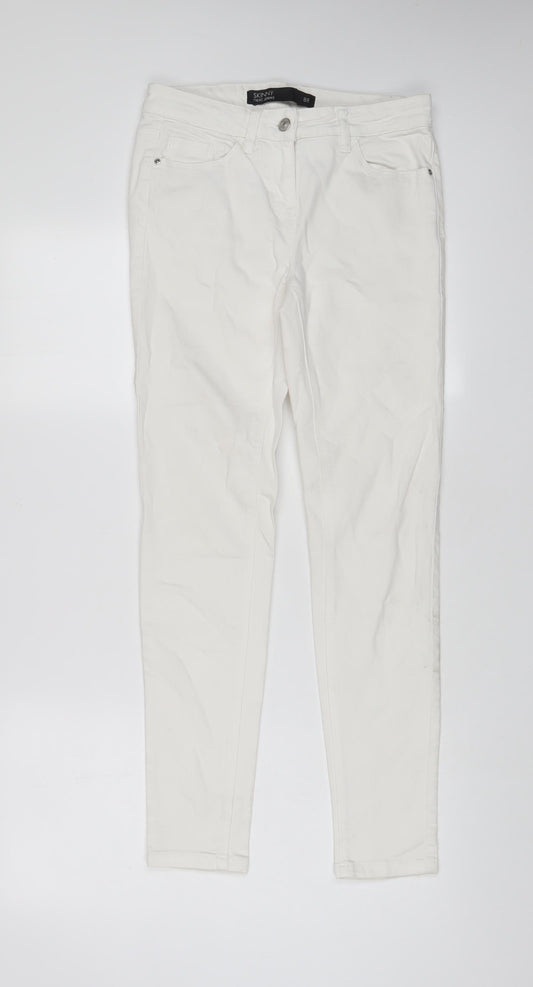 NEXT Womens White Cotton Skinny Jeans Size 8 L29 in Regular Zip