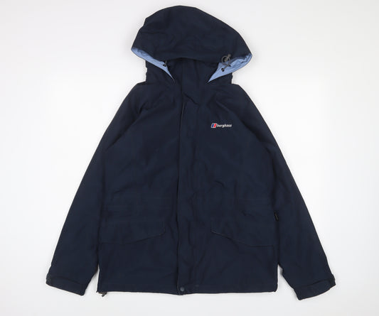 Berghaus Womens Blue Rain Coat Coat Size 10 Zip - Zip Pockets, Logo, Embroidered