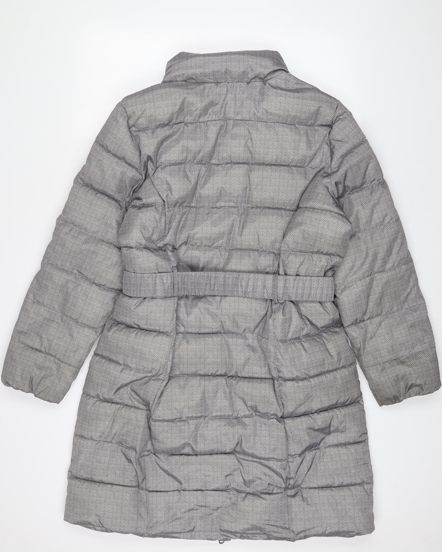 Bonmarché Womens Grey Geometric Quilted Coat Size 16 Zip - Belted