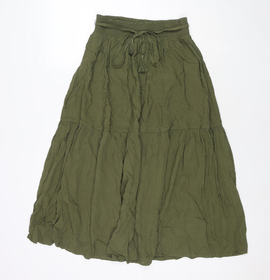 Springfield Womens Green Viscose Pleated Skirt Size M Tie