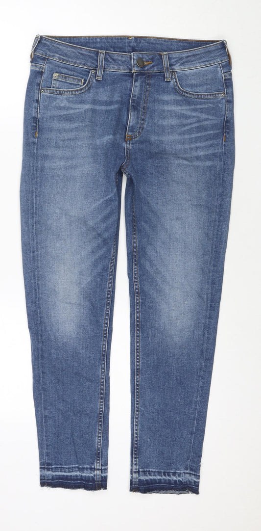 Marks and Spencer Womens Blue Cotton Skinny Jeans Size 10 L25 in Regular Zip