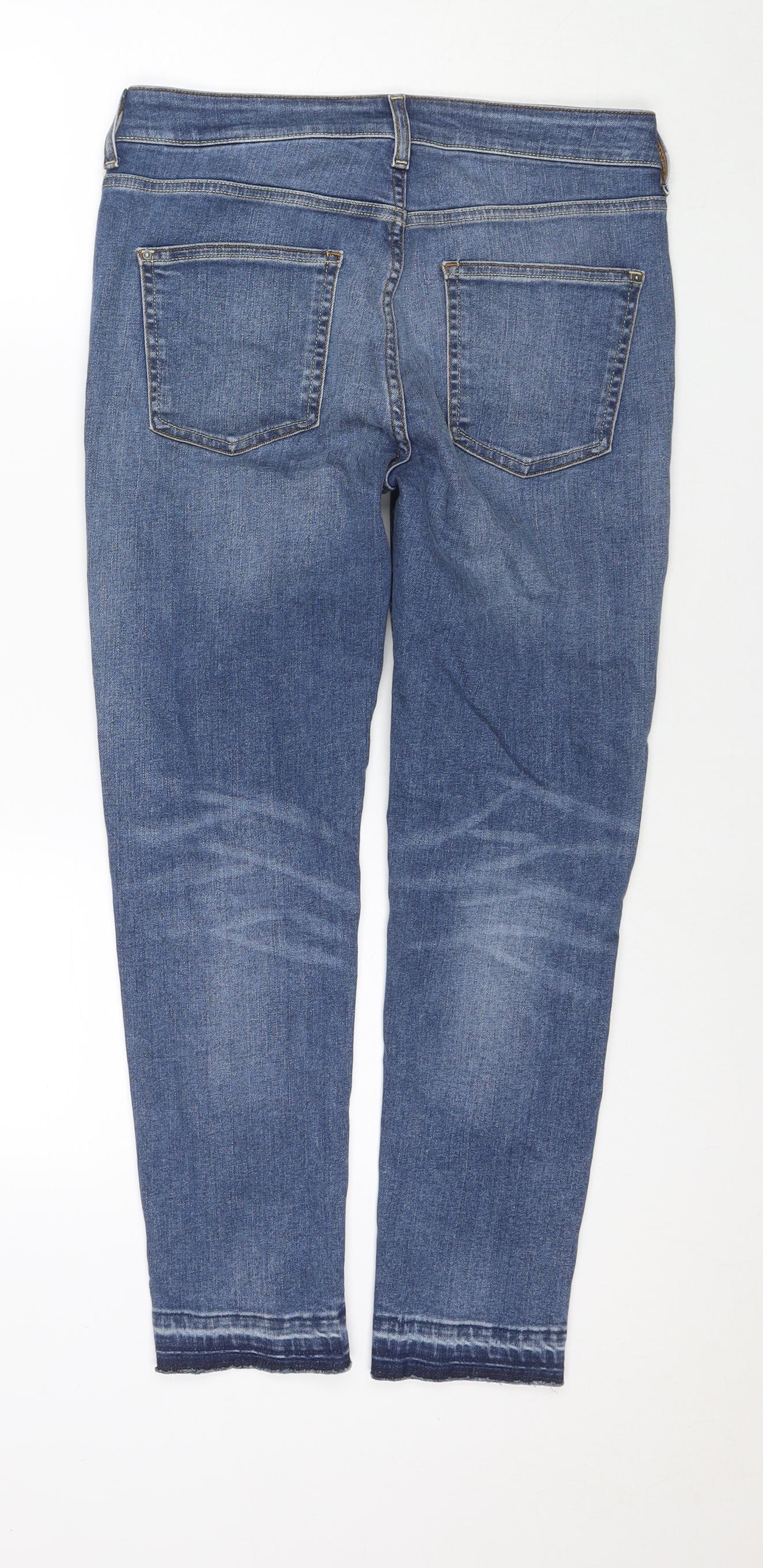 Marks and Spencer Womens Blue Cotton Skinny Jeans Size 10 L25 in Regular Zip