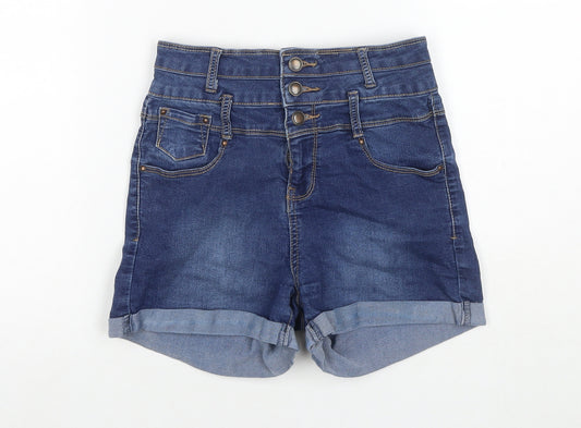 New Look Womens Blue Cotton Hot Pants Shorts Size 8 L3 in Regular Zip