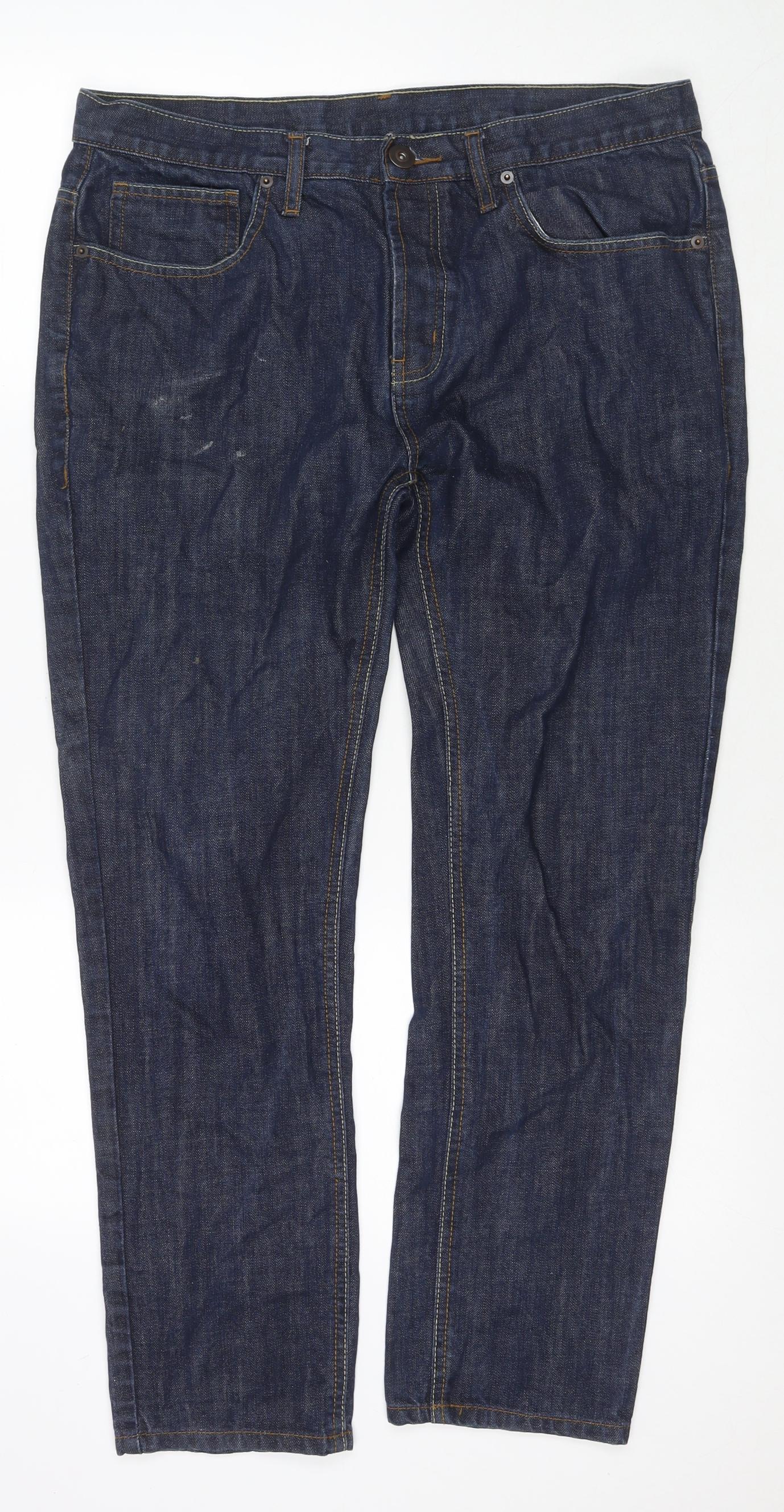 Denim & Co. Mens Blue Cotton Straight Jeans Size 36 in L30 in Regular Zip